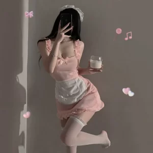 ladies' sexy lingerie sexy and stimulating hollowed out perspective no take off cute maid uniform role playing suspender dress