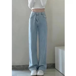 autumn spring jeans women denim pants vintage straight trousers fashion female white black solid loose casual wide leg pants