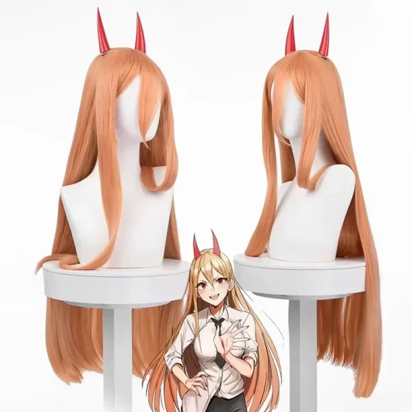 anime chainsaw man power cosplay wigs with wigcap girls headwear halloween dress up party masquerade costumes wigs