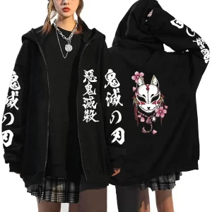demon slayer zipper hoodie roupas masculinas women men anime oversized hoodies coat top femme full zip sweatshirts jackets