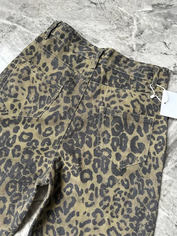 vintage leopard print jeans for women high waisted y2k retro fashion streetwear denim pants hip hop straight wide leg jeans