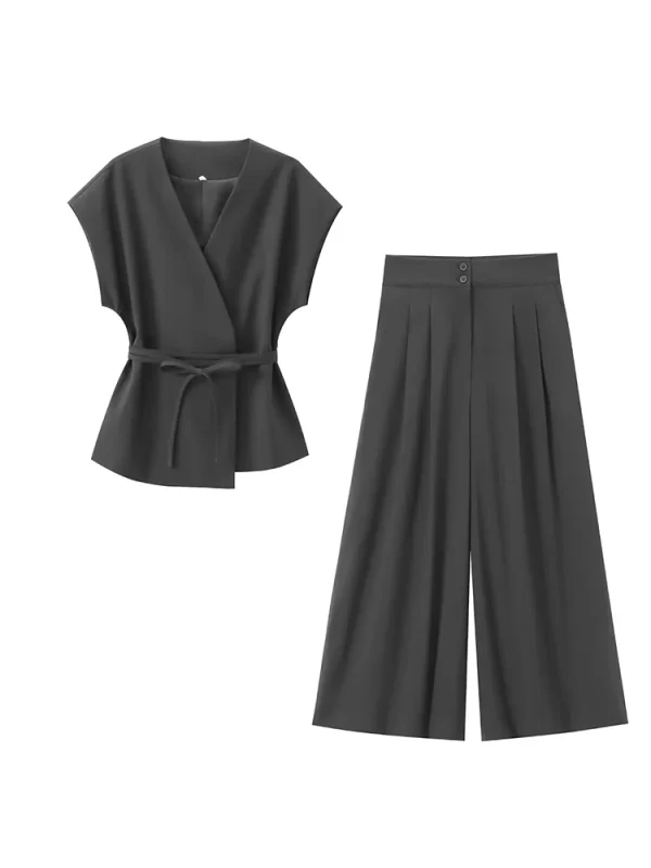 tfmln fashion women's trouser suits sleeveless v neck top with belt straight pants sets 2025 spring summer commuter 2 piece set