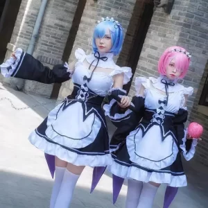 anime ram/rem lolita maid cosplay costumes vestido re:zero kara hajimeru isekai seikatsu halloween costumes for women loli dress