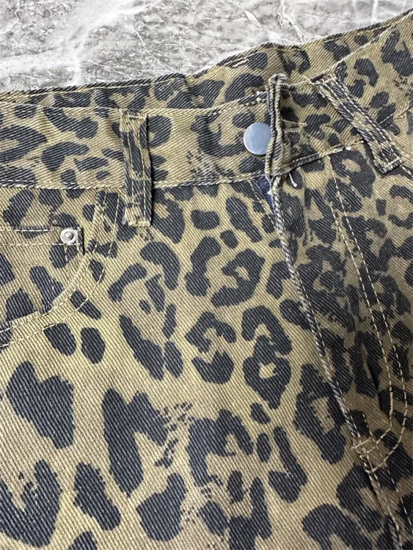 vintage leopard print jeans for women high waisted y2k retro fashion streetwear denim pants hip hop straight wide leg jeans