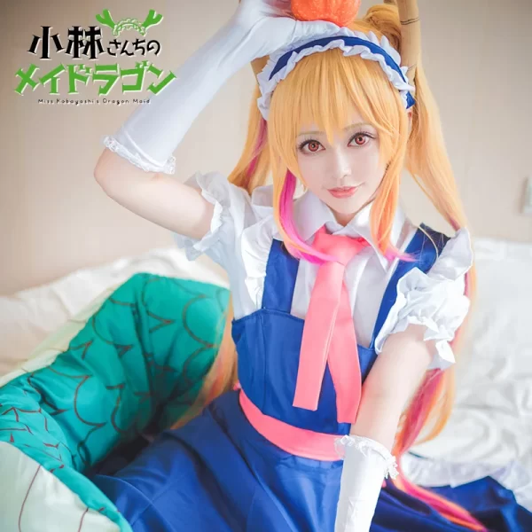 anime miss kobayashi's dragon maid tohru cosplay costumes women lacauch kobayashi holiday party maid uniforms costume wig tail