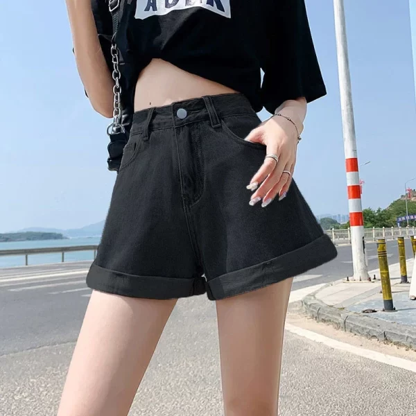 summer women's denim shorts high waist blue cotton wide leg short pants girl's student mini korean fashion womens jean shorts