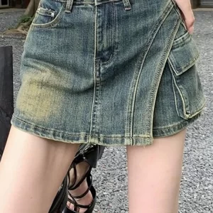 female irregular sexy hot denim shorts lady korean retro nightclub mini shorts skirts girls blue buttocks wrap a line culottes