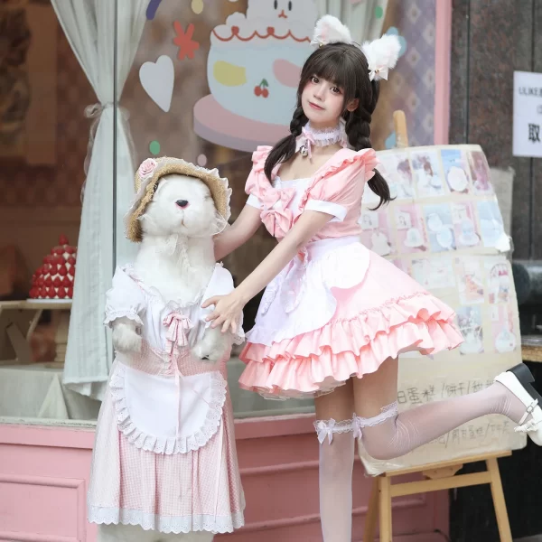 halloween party cosplay anime clothing lolita pink maid dress japanese sweet women dress role play costume
