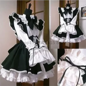 2023 halloween maid outfit lolita cosplay cute sexy erotic kawaii cafe costume black white men uniform apron dress cute bowknot