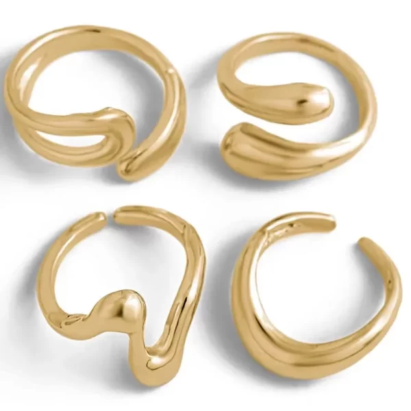 4pcs/set fashion silver color irregular geometric open rings for women men punk metal adjustable knuckle joint ring jewelry