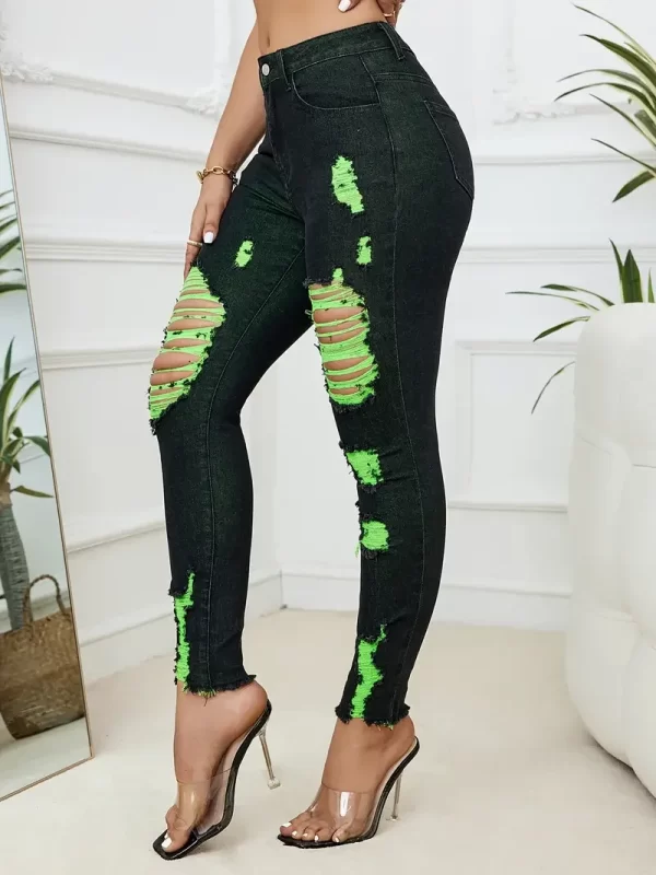 2024 summer new women's ripped jeans fashionable high stretch skinny denim pencil pants slim comfortable knit jeans s 2xl