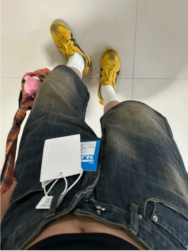 korean style vintage men's jeans summer loose male wide leg knee length shorts new washed fashion short denim pants