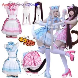 anime game nekopara vanilla chocola cosplay costume nekomimi paradise wig printing maid attire woman sexy kawaii carnival suit