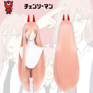 anime chainsaw man makima power cosplay wig long orange pink heat resistant synthetic hair party role play halloween wig