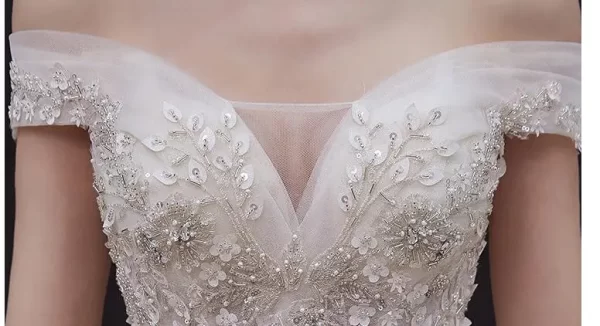luxury handmade neck wedding dress with train lace flower bridal dress elegant the shoulder ball gown robe de mariee customized