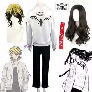 kazutora hanemiya cosplay tokyo anime costume white coat valhalla uniform baseball jacket mikey draken halloween costume wig