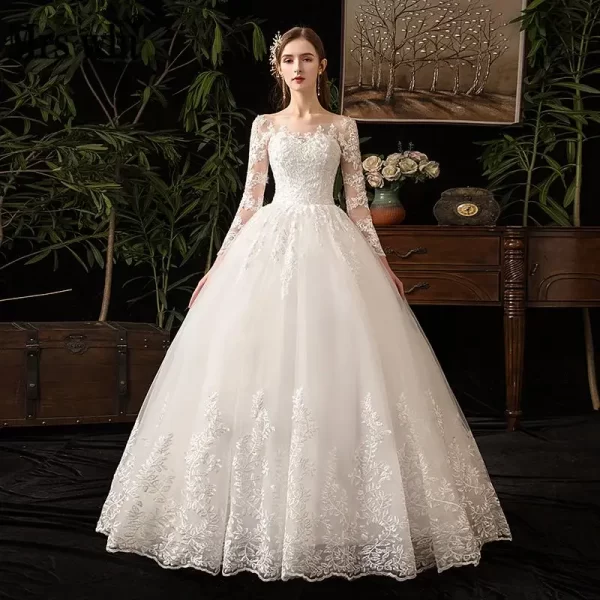 2024 full sleeve lace wedding dresses new luxury muslim ball gown wedding dress custom made vestido de noiva customized