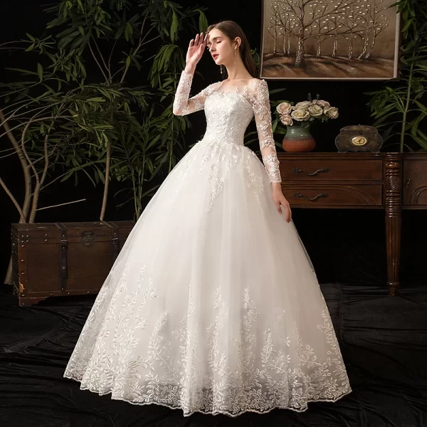2024 full sleeve lace wedding dresses new luxury muslim ball gown wedding dress custom made vestido de noiva customized