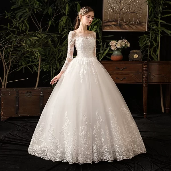 2024 full sleeve lace wedding dresses new luxury muslim ball gown wedding dress custom made vestido de noiva customized