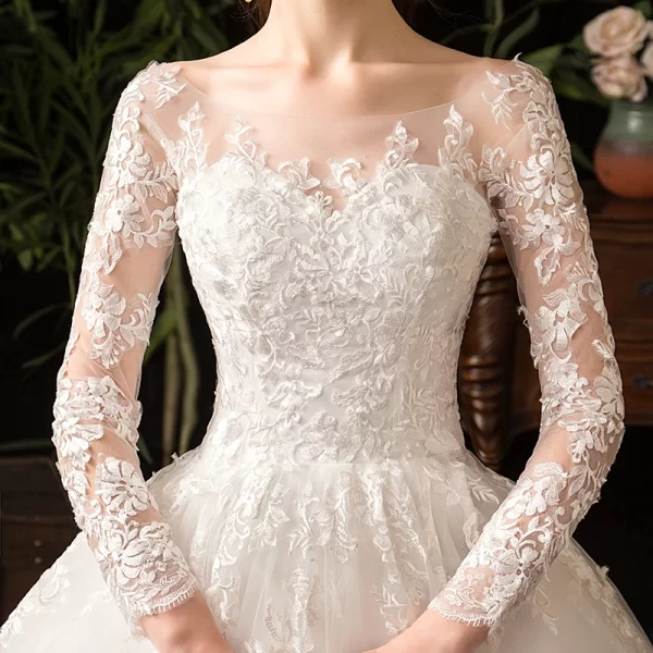 2024 full sleeve lace wedding dresses new luxury muslim ball gown wedding dress custom made vestido de noiva customized
