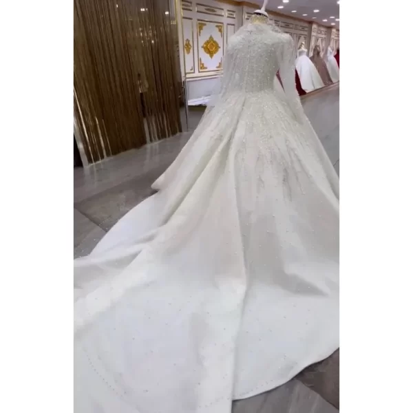 customized graceful handwork pearls long sleeves wedding dresses vestidos de novia ballgown high neck muslim bridal gown