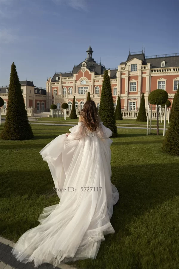mordern sweetheart neckline wedding dress off shoulder lace appliques puff sleeves a line bridal gown vestidos de novia