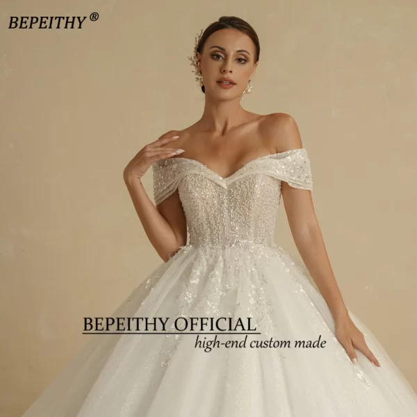 bepeithy customized beading princess wedding dresses 2024 for bride off shoulder sleeveless women glitter ball bridal gown