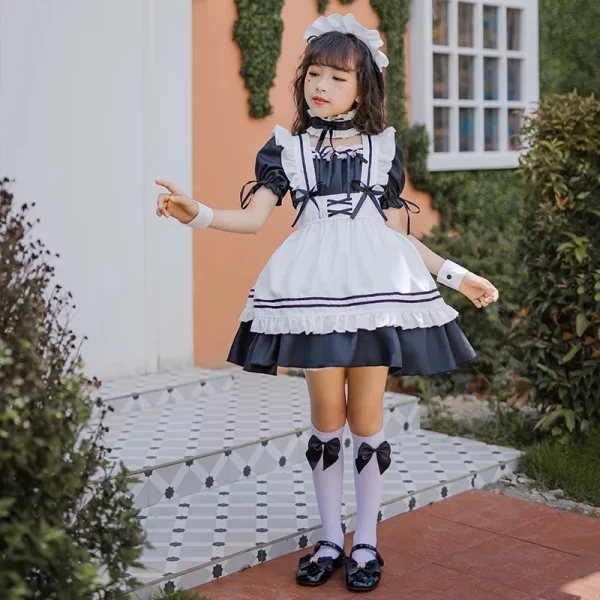 children halloween cute maid cosplay costumes girl anime lolita maid apron dress short sleeve ruffle with headwear neckwear suit