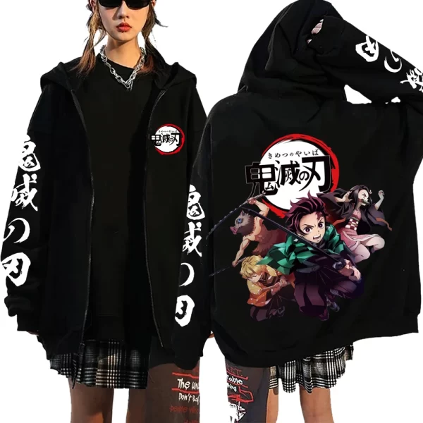 2025 demon slayer zipper sweatshirts zip up hoodie anime hoodies unisex hip hop streetwear nezuko kamado graphic y2k clothes