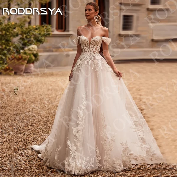 roddrsya charming off the shoulder wedding dresses applique lace robe de mariée sweetheart tulle a line bridal gown customized