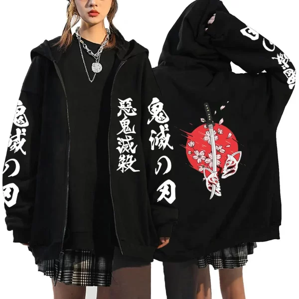 demon slayer zipper hoodie roupas masculinas women men anime oversized hoodies coat top femme full zip sweatshirts jackets
