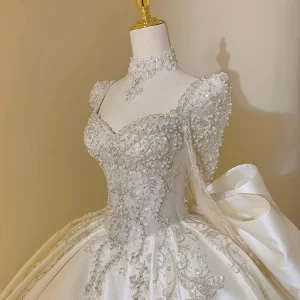 new sweet square collar satin wedding dress plus size custom lace up luxury bridal ball gown vestido de noiva floor or train