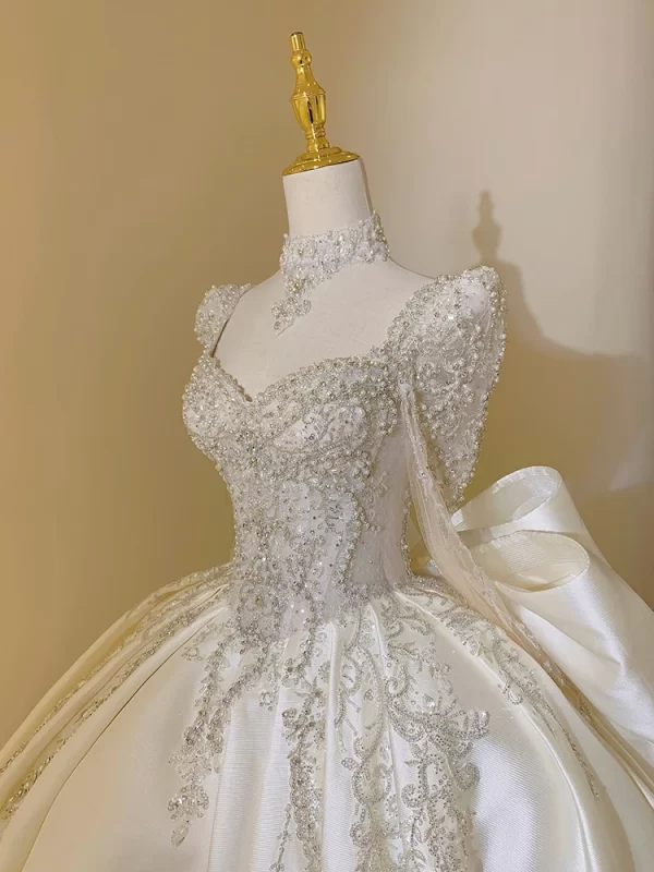 new sweet square collar satin wedding dress plus size custom lace up luxury bridal ball gown vestido de noiva floor or train