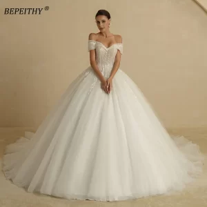 bepeithy customized beading princess wedding dresses 2024 for bride off shoulder sleeveless women glitter ball bridal gown
