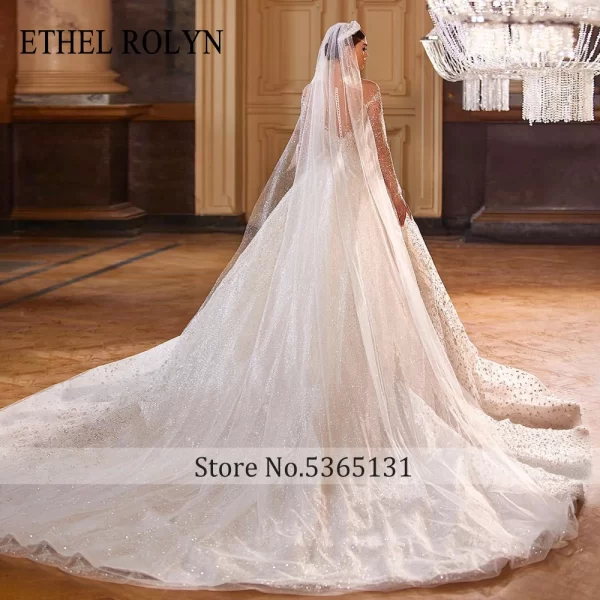 ethel rolyn luxury wedding dress for women new glitter long sleeve princess sweetheart backless bridal gown vestidos de novia