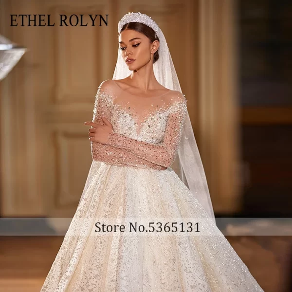 ethel rolyn luxury wedding dress for women new glitter long sleeve princess sweetheart backless bridal gown vestidos de novia