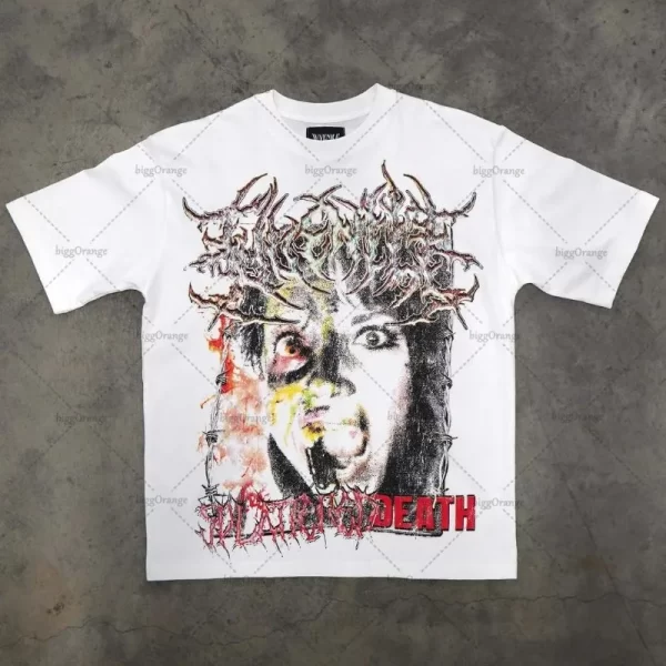 rock gothic cotton men t shirt fashionable casual retro round neck short sleeve y2k high street trendy loose versatile shirt