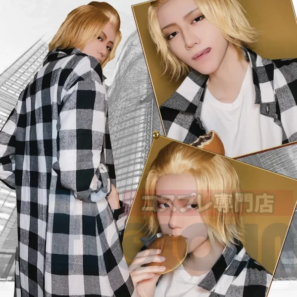 holoun anime tokyo manji gang manjiro sano mikey cosplay costume long sleeve plaid shirts blouses coat daily casual wear
