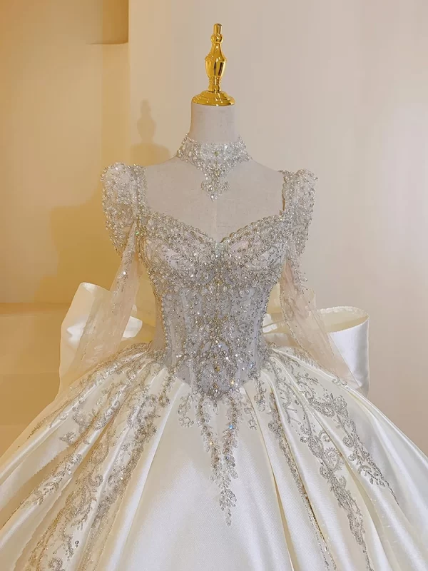 new sweet square collar satin wedding dress plus size custom lace up luxury bridal ball gown vestido de noiva floor or train