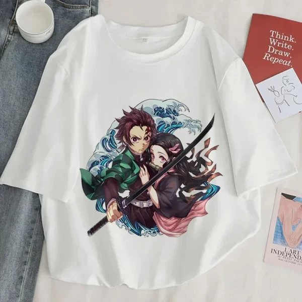 demon slayer print t shirt women harajuku aesthetic white tops tee tshirt japan anime ullzang female tshirt summer black t shirt