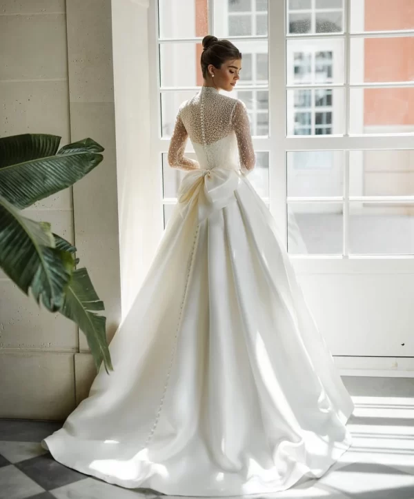 customized a line dress, high neck wedding dress, elegant bow puffy dress, wedding dress vestido de novia 2025