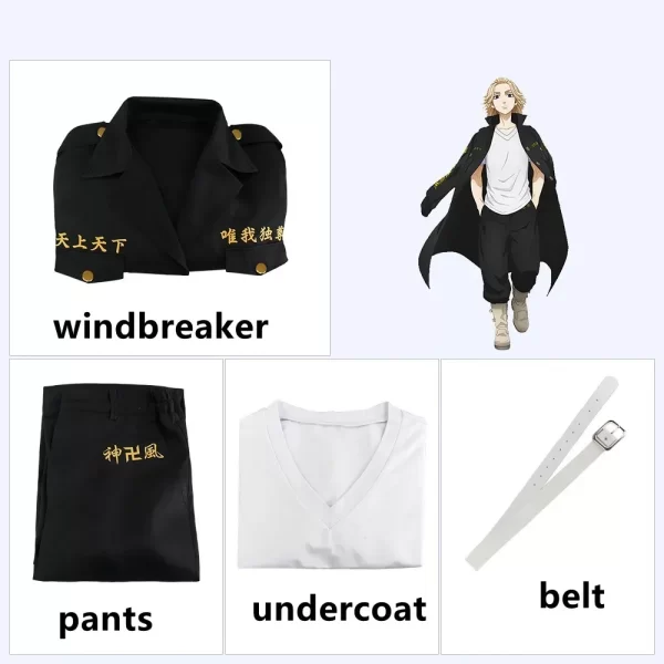 anime tokyo revengers manjiro sano cosplay costume black windbreaker pants uniform draken halloween carnaval clothes