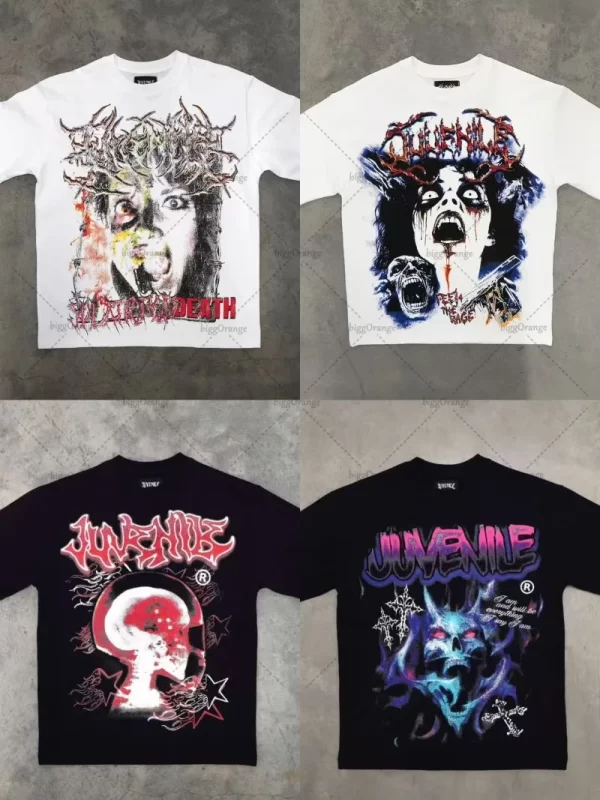 rock gothic cotton men t shirt fashionable casual retro round neck short sleeve y2k high street trendy loose versatile shirt