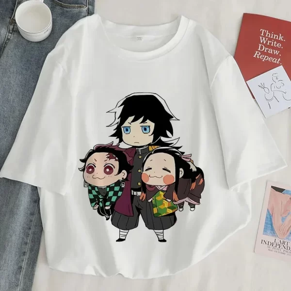 demon slayer print t shirt women harajuku aesthetic white tops tee tshirt japan anime ullzang female tshirt summer black t shirt