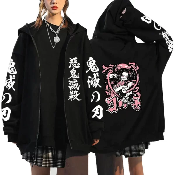 demon slayer zipper hoodie roupas masculinas women men anime oversized hoodies coat top femme full zip sweatshirts jackets