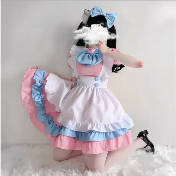 halloween cute dress maid costume cosplay s 4xl plus size super cute big bow lolita dress women's boss pink blue dress
