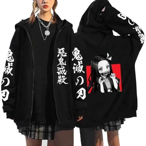 demon slayer zipper hoodie roupas masculinas women men anime oversized hoodies coat top femme full zip sweatshirts jackets