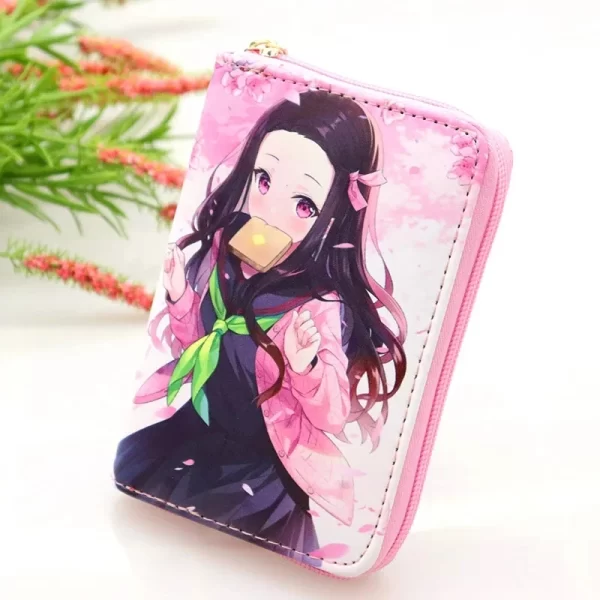 anime demon slayer mini wallet kamado nezuko tsuyuri kanao cosplay portable zero purse pu leather multi layer wallets
