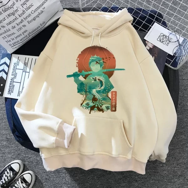 japan anime demon slayer hoodies unisex japanese 2000s style y2k casual hooded sweatshirt harajuku cartoon manga khaki pullovers