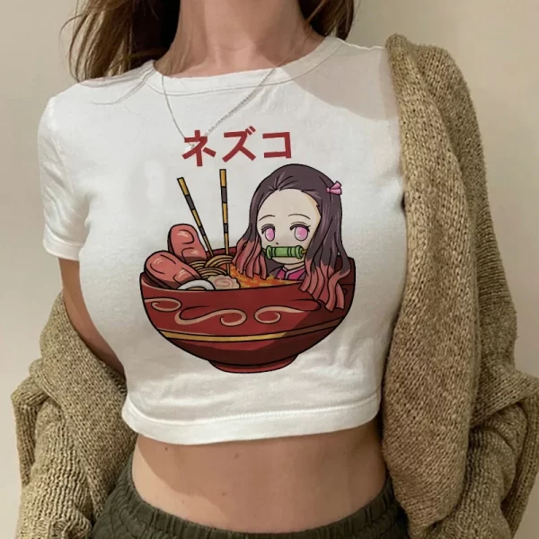 manga kimetsu no yaiba crop top demon slayer t shirt women y2k 90s nezuko japanese anime tshirt tanjirou kamado cropped female